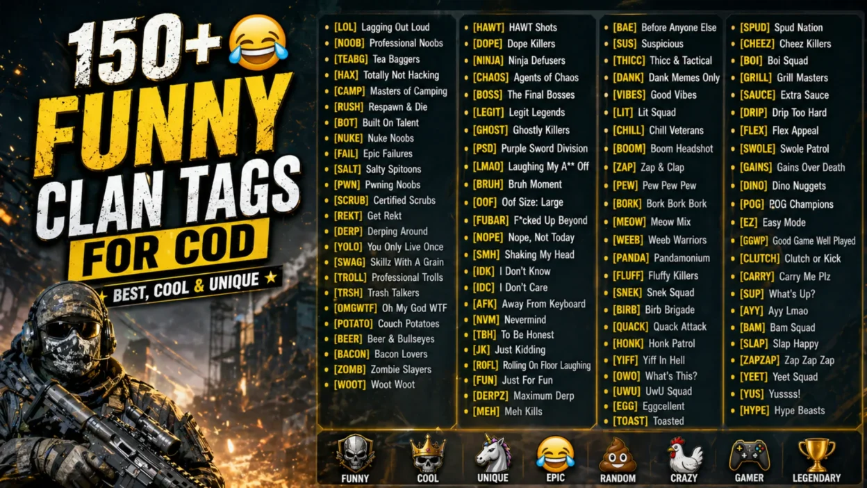 150+ Funny Clan Tags for COD