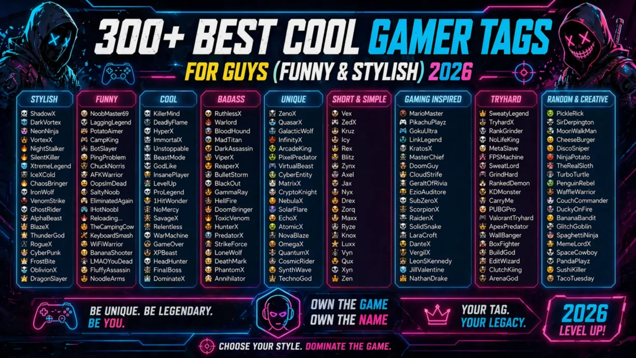 300+ best Cool Gamer Tags for Guys