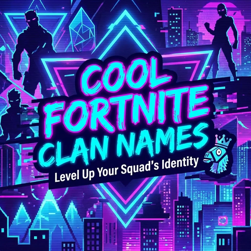 Cool Fortnite clan names featuring stylish, powerful, unique, competitive, and creative gaming team name ideas
