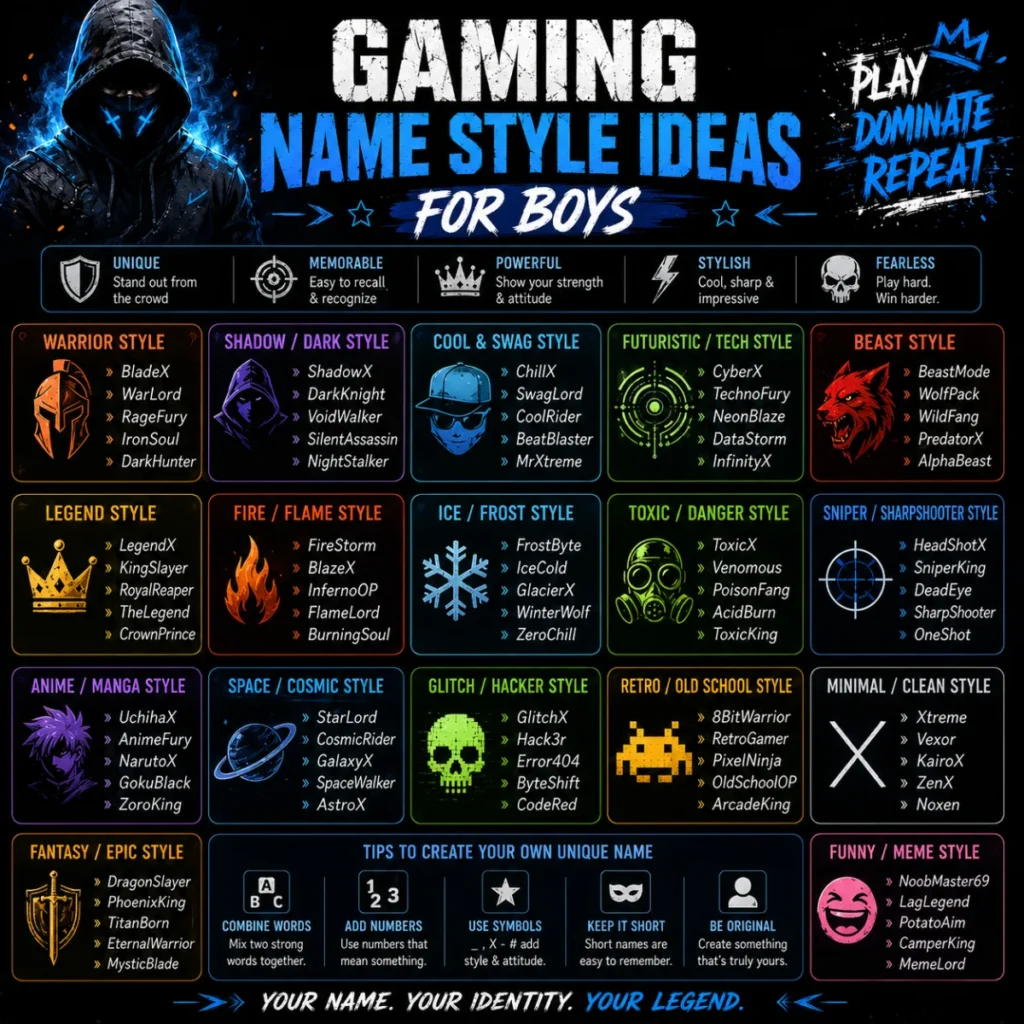 Gaming Name Style Ideas for Boys 💪
