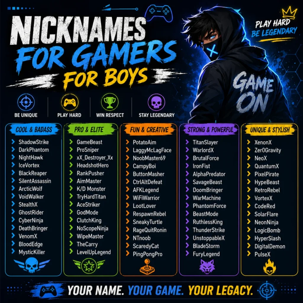 Nicknames for Gamers for Boys 💪