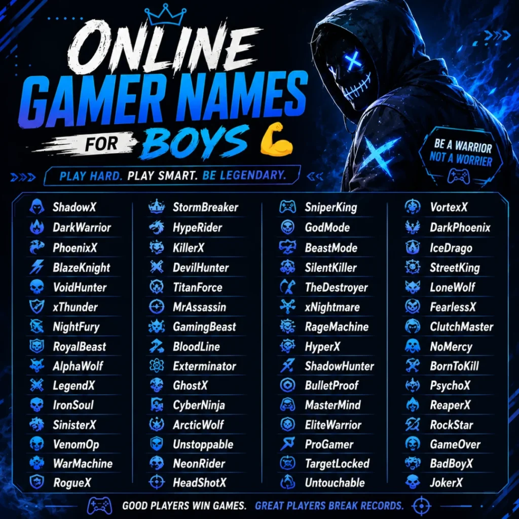 Online Gamer Names for Boys 💪