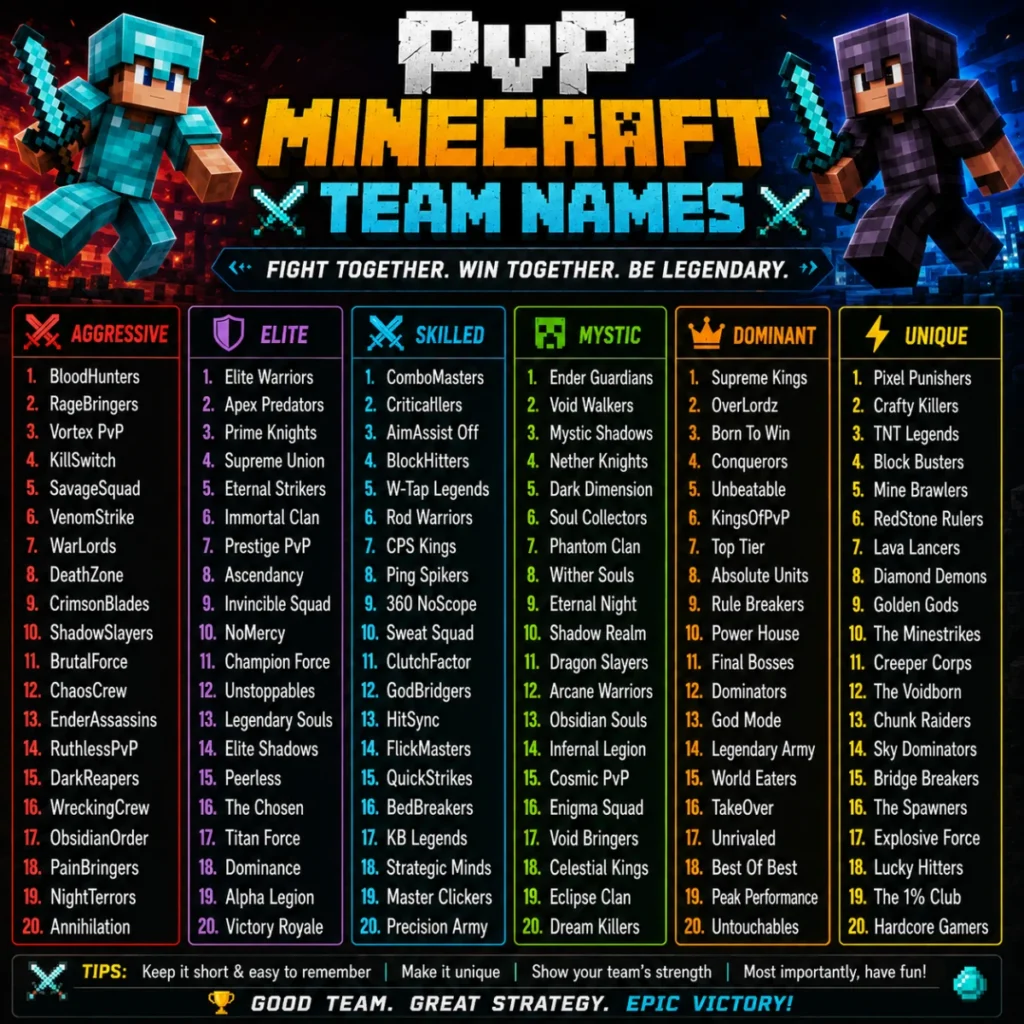 PvP Minecraft Team Names ⚔️