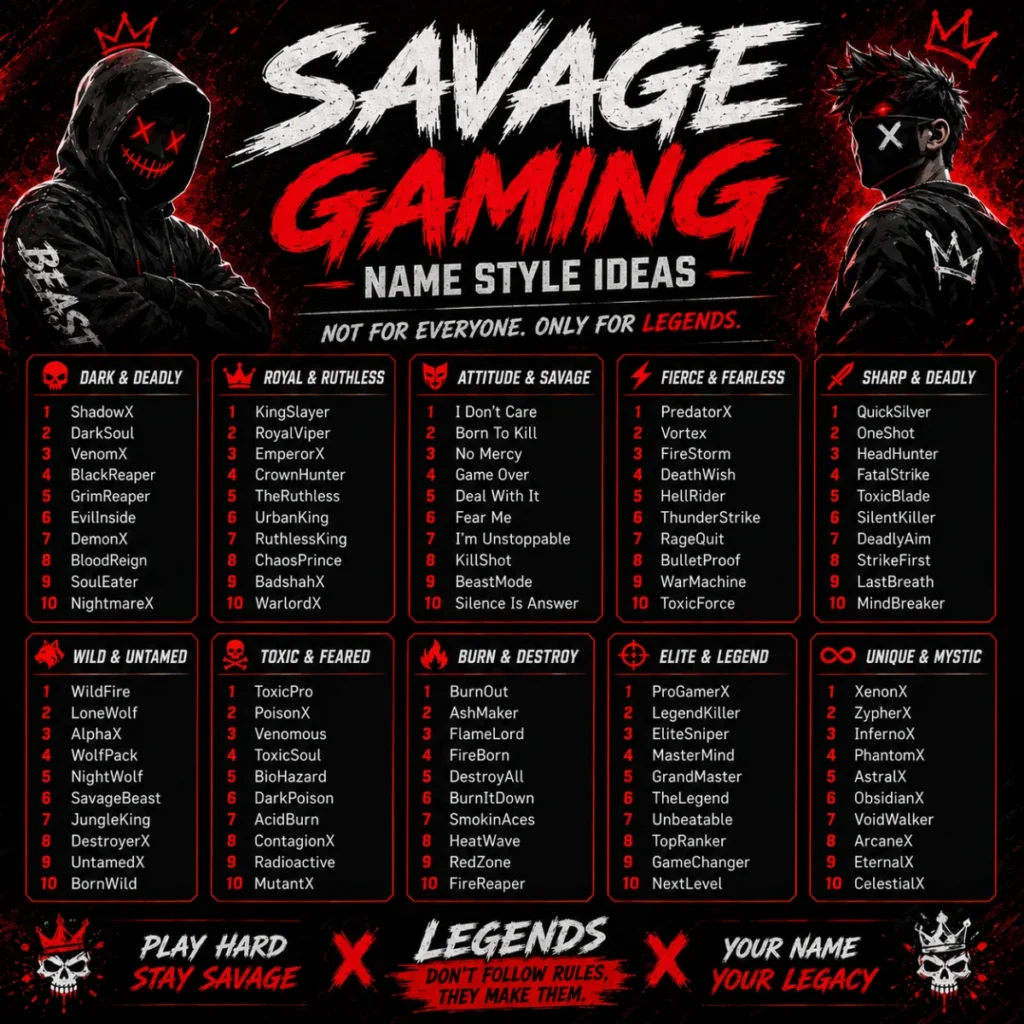 Savage Gaming Name Style Ideas 🔥