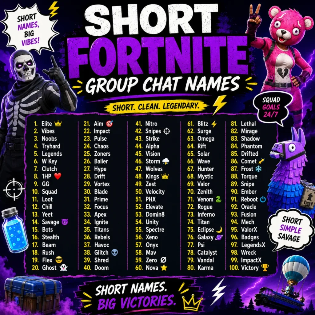 Short Fortnite Group Chat Names ⚡
