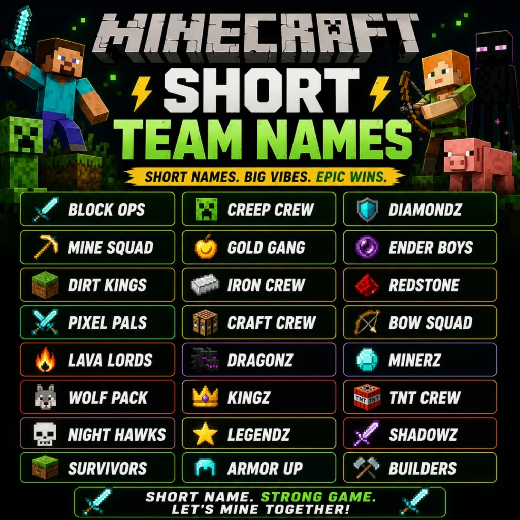 Short Minecraft Team Names ⚡