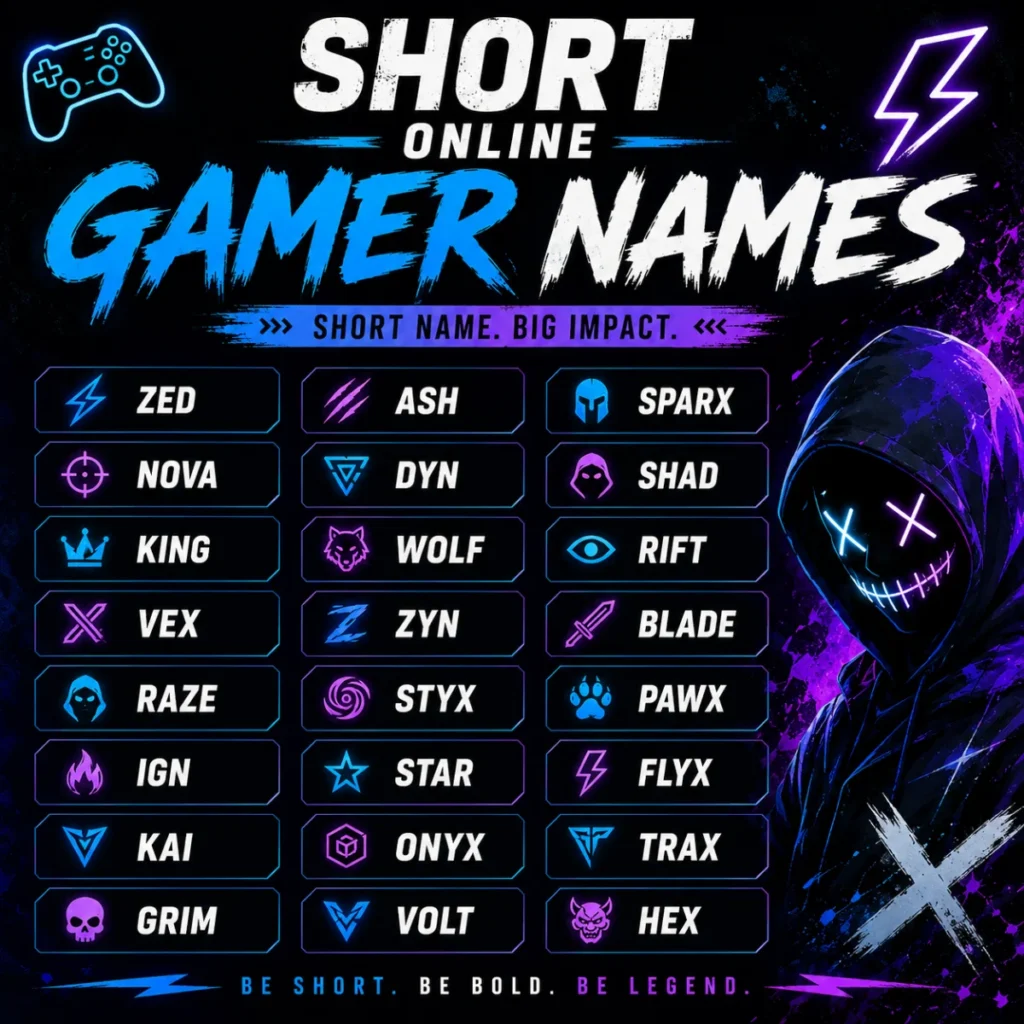 Short Online Gamer Names ⚡