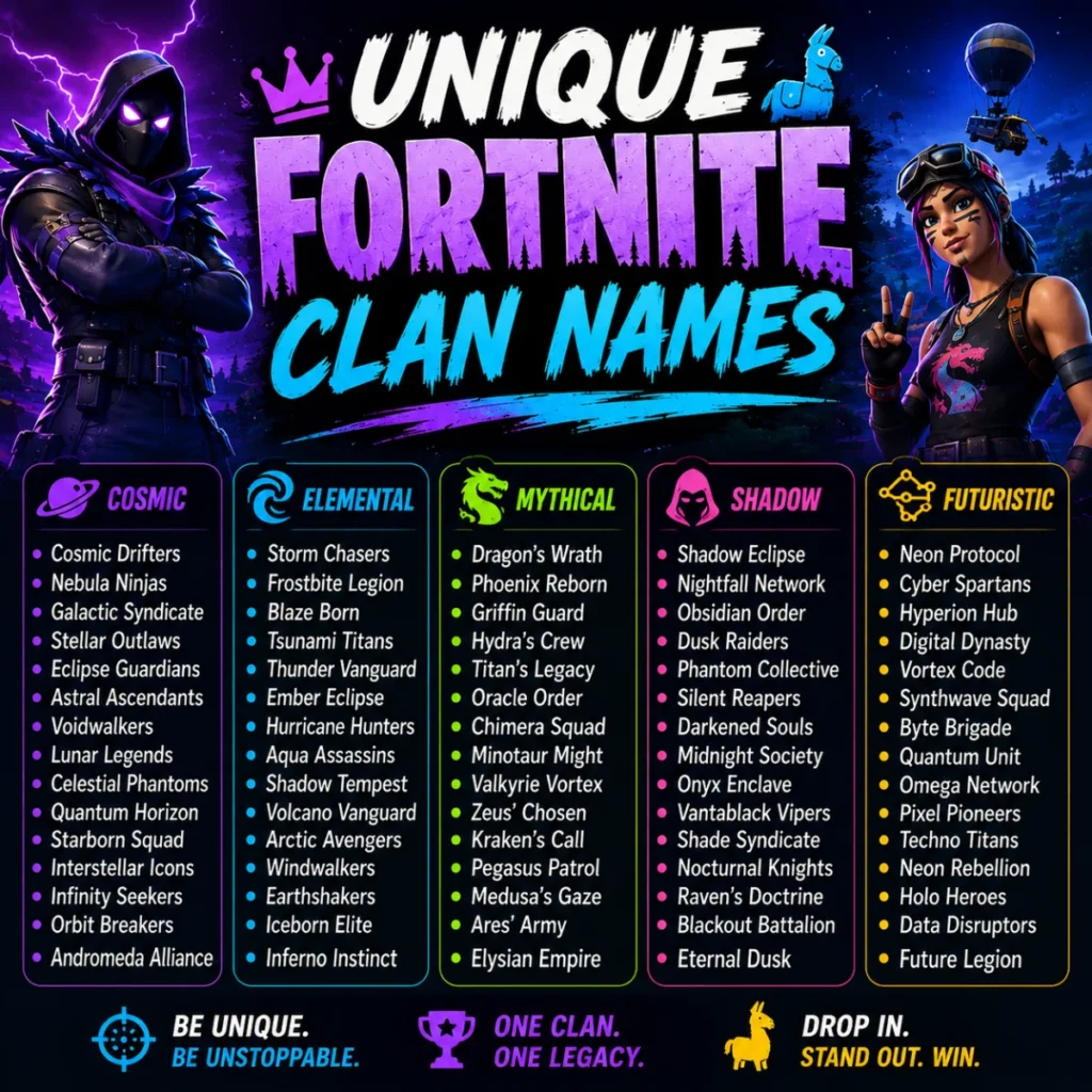 Unique Fortnite Clan Names 🌟