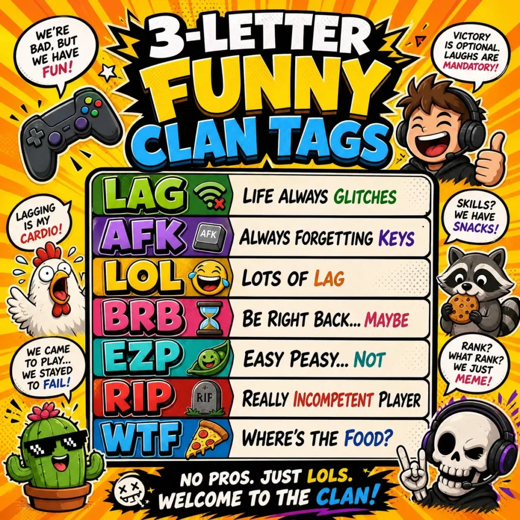 3-Letter Funny Clan Tags 🔤