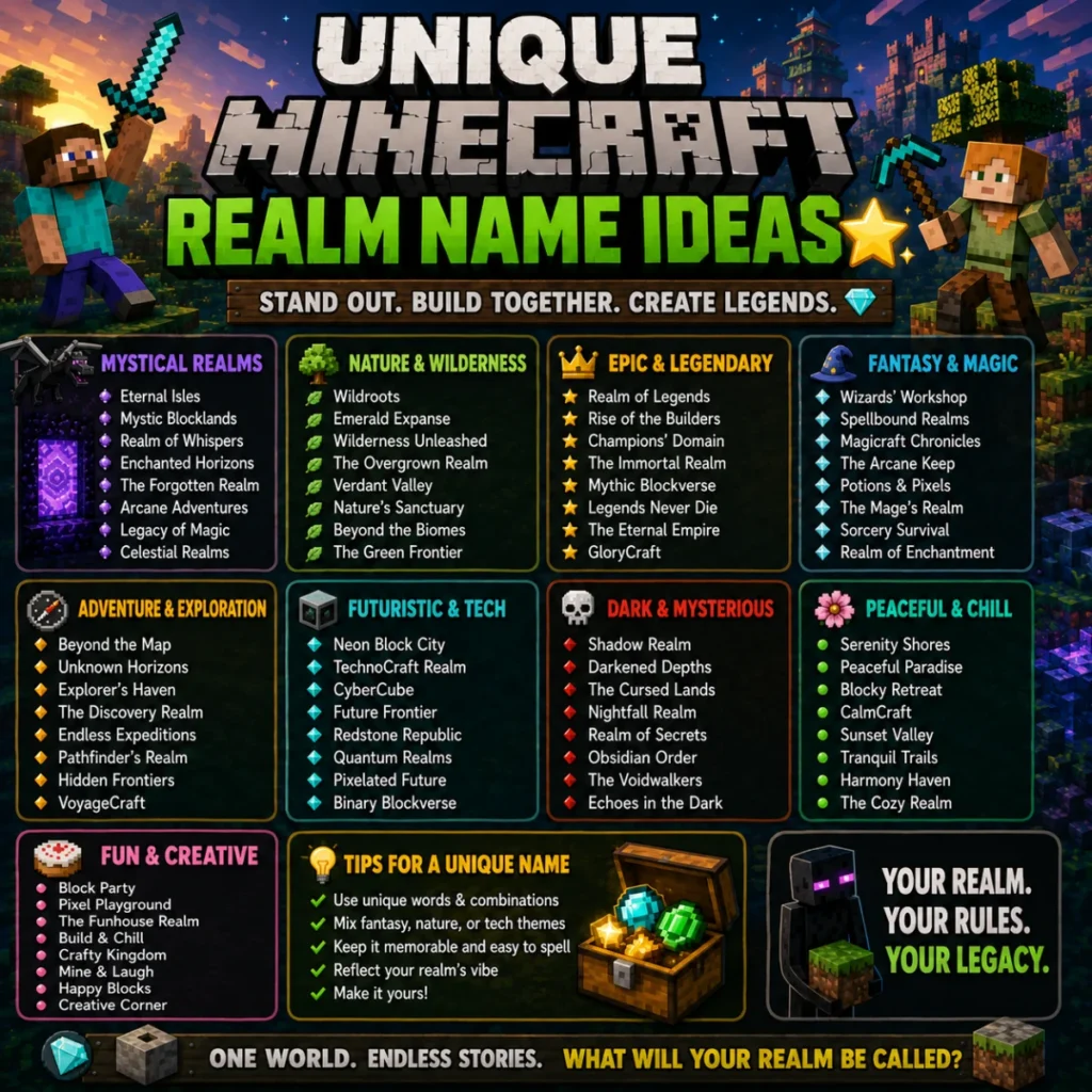 Unique Minecraft Realm Name Ideas 🌟