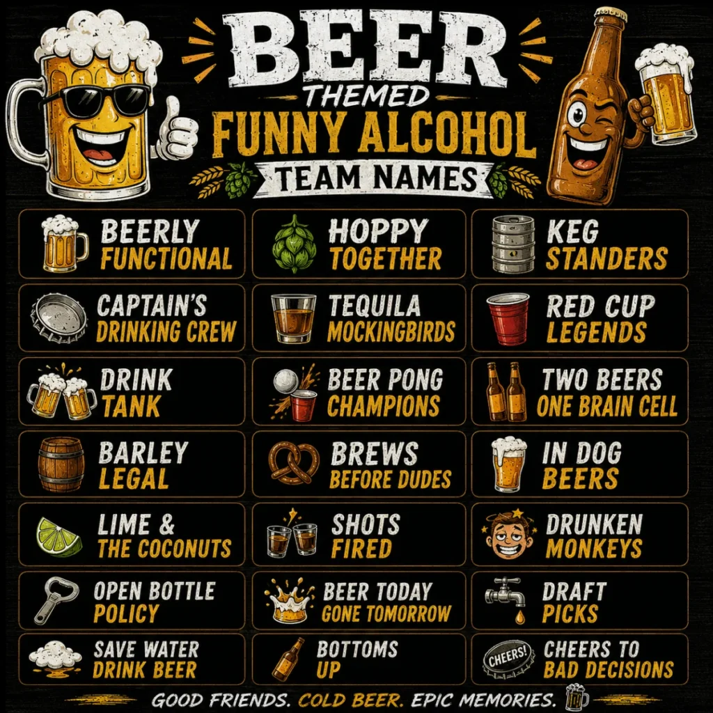 Beer Themed Funny Alcohol Team Names ๐บ
