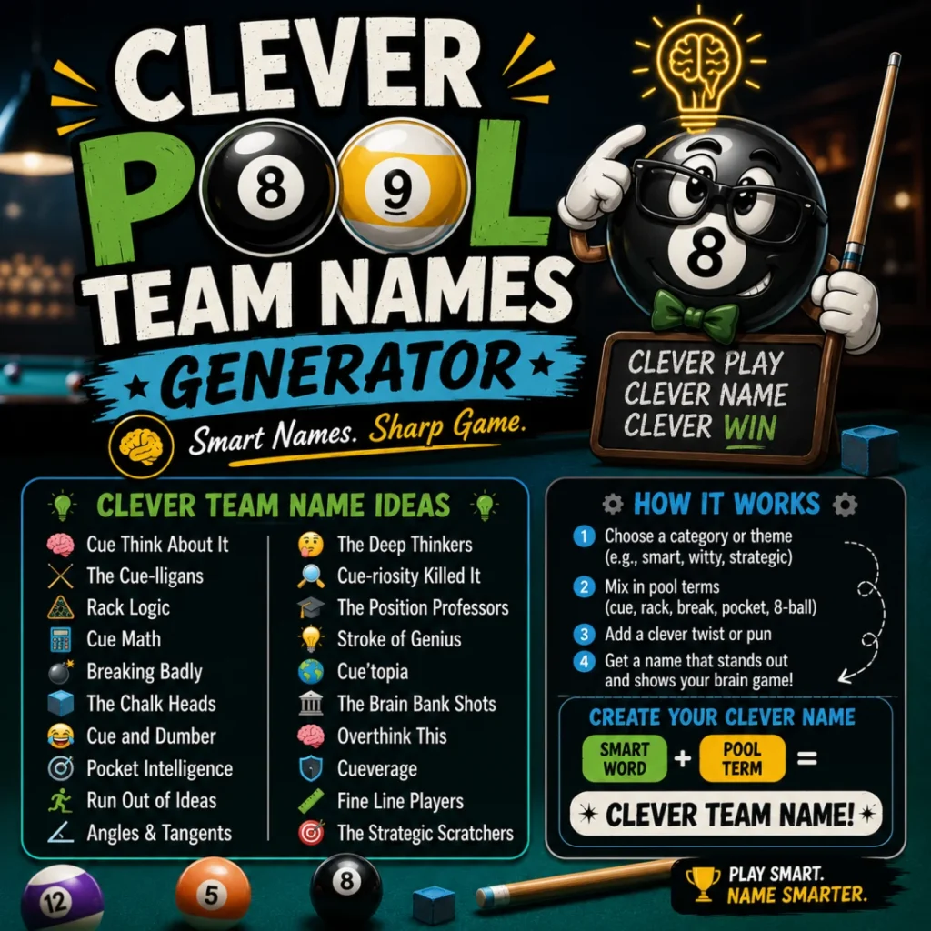 Clever Pool Team Names Generator 🧠