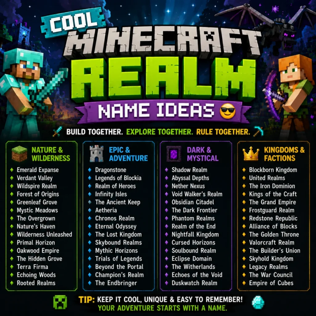 Cool Minecraft Realm Name Ideas 😎