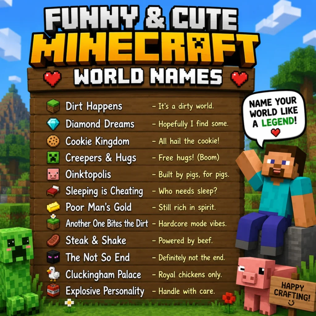 Funny Cute Minecraft World Names 😂