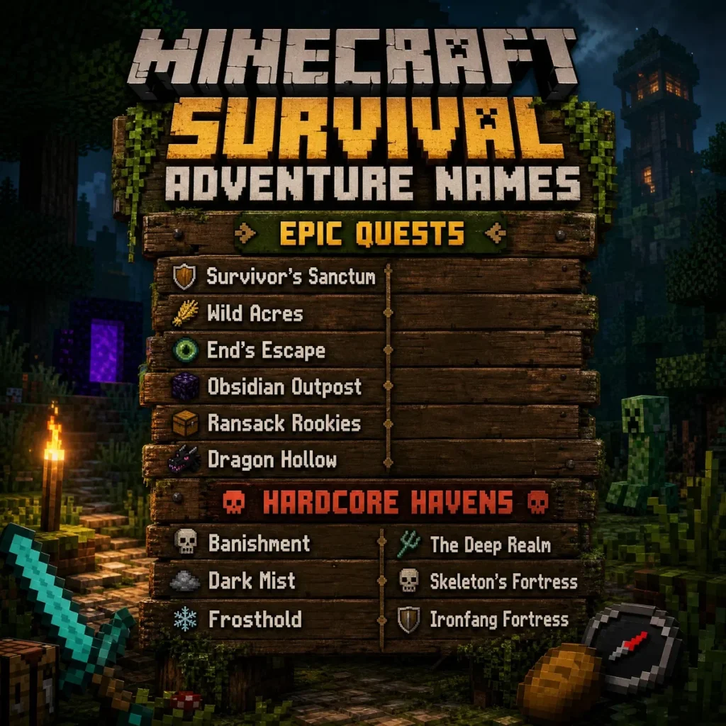 Good Names for Minecraft Worlds for Survival Adventures