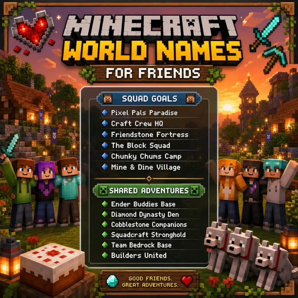 Good Names for Minecraft Worlds for Friends