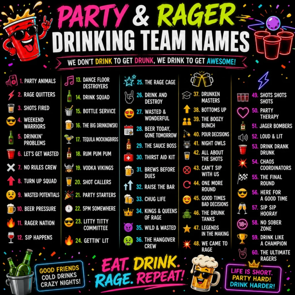 Party & Rager Drinking Team Names 🎉