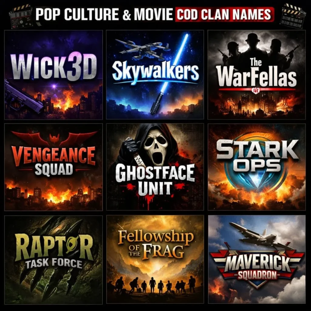 Pop Culture & Movie COD Clan Name Ideas 🎬