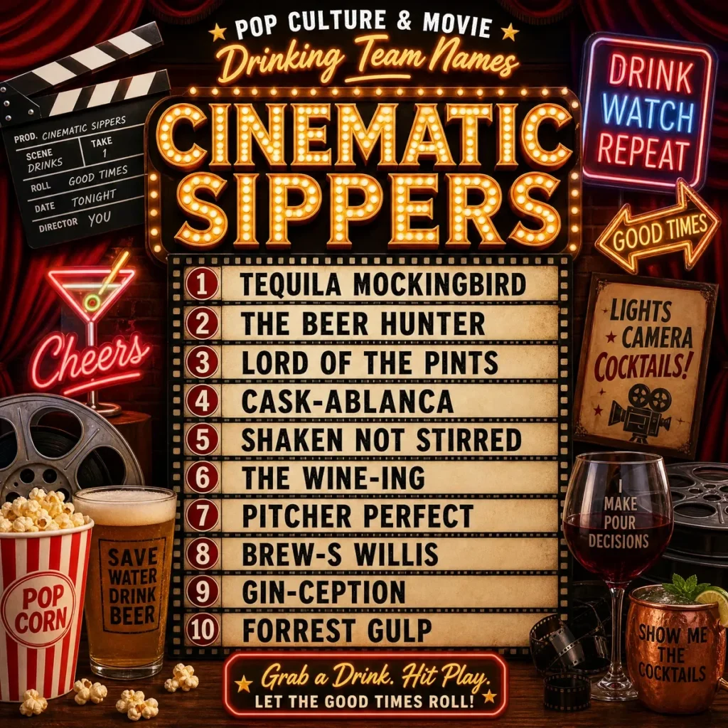 Pop Culture & Movie Drinking Team Names 🎬