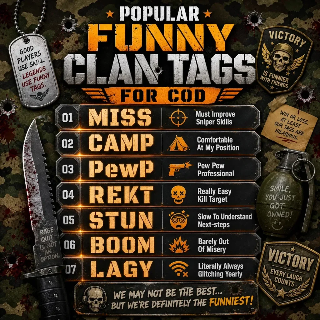 Top-Rated & Popular Funny Clan Tags for COD ⭐