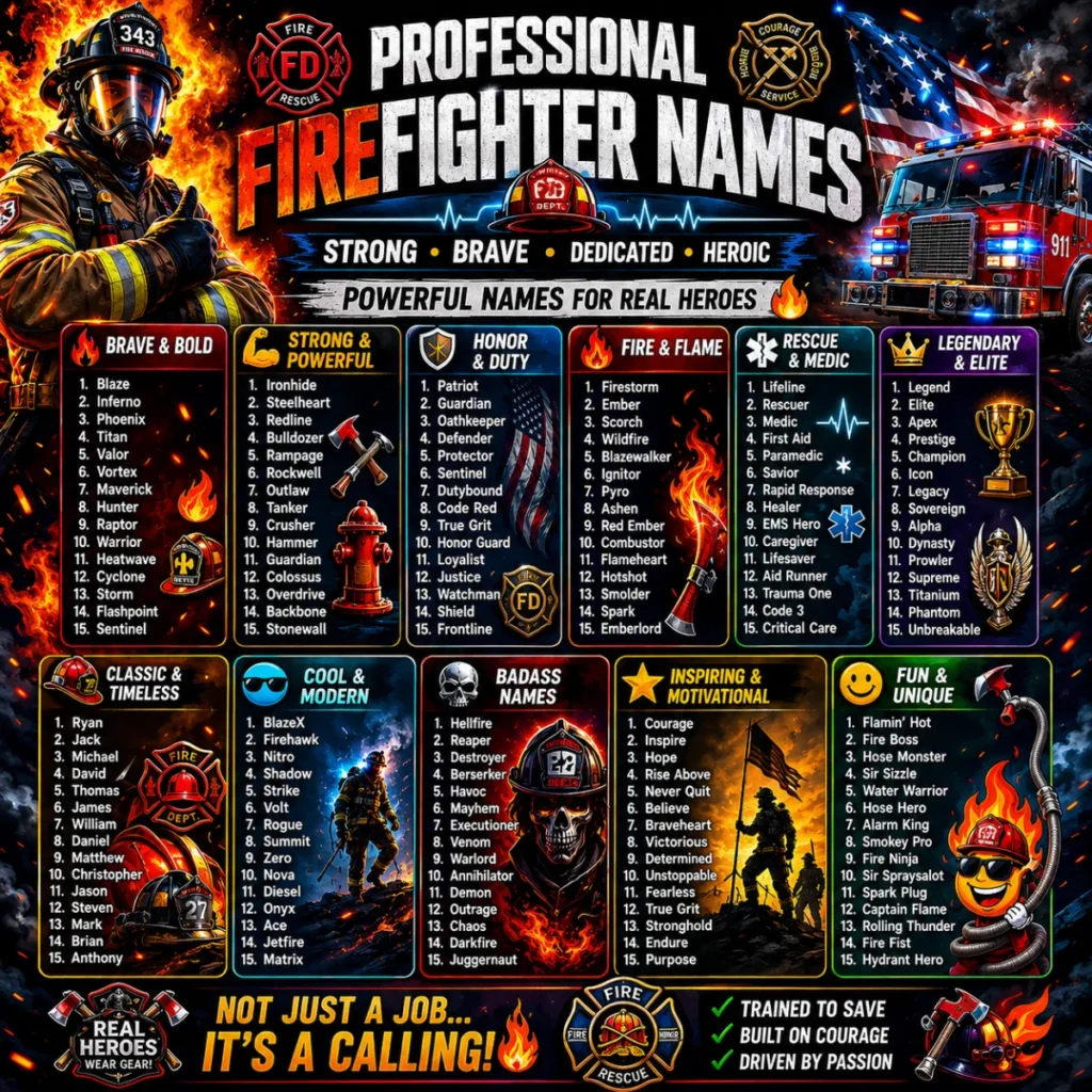 Professional Firefighter Names 🏥
