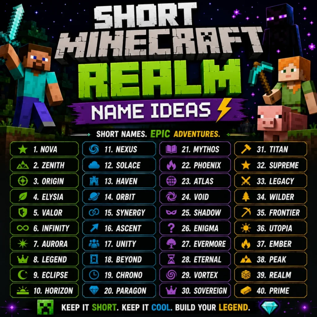 Short Minecraft Realm Name Ideas ⚡