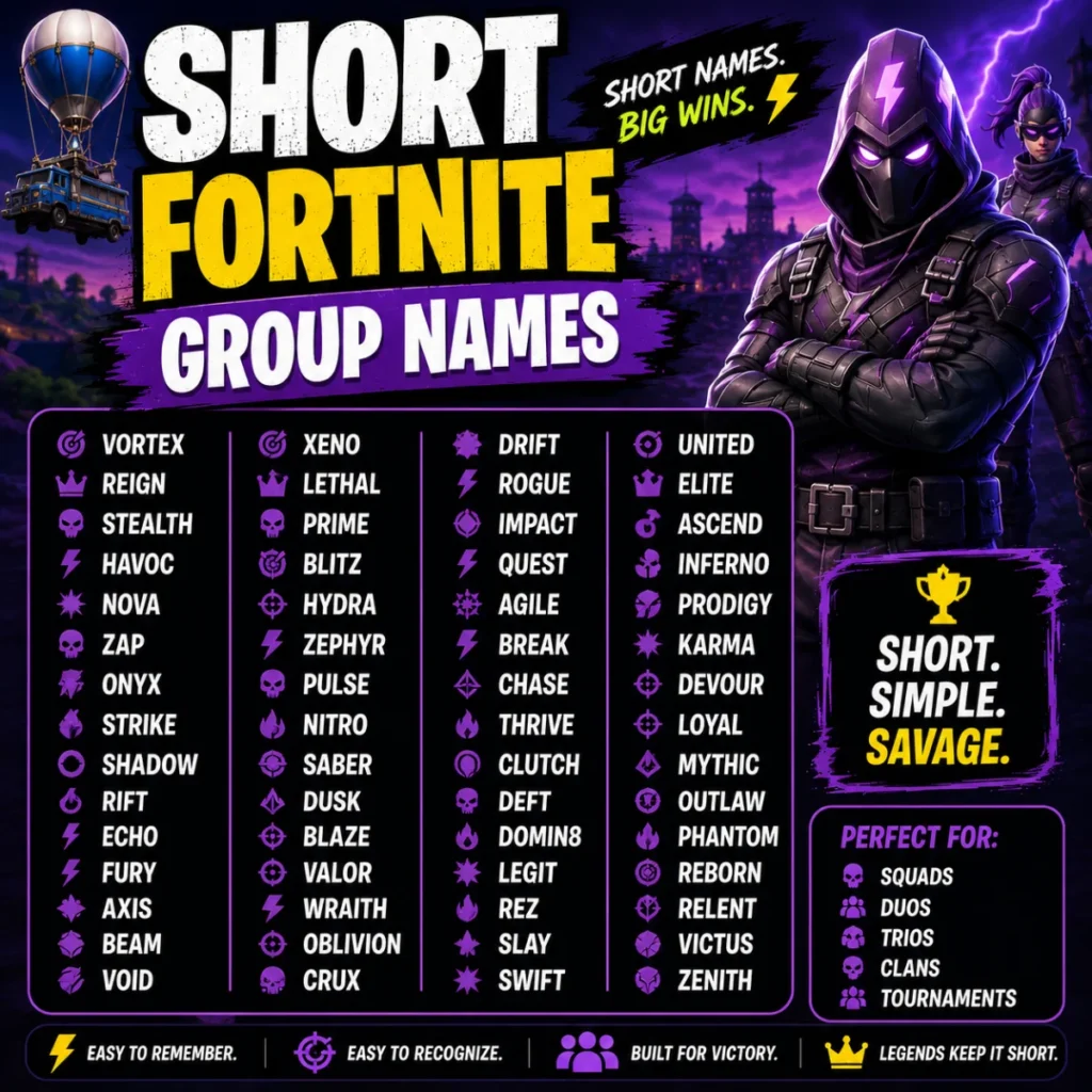 Short Fortnite Group Names ⚡