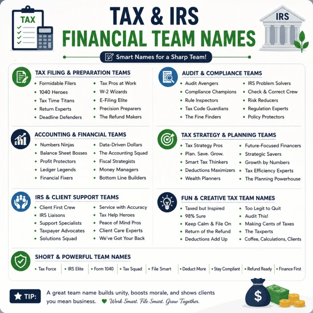 Tax & IRS Financial Team Names 📝Tax & IRS Financial Team Names 📝