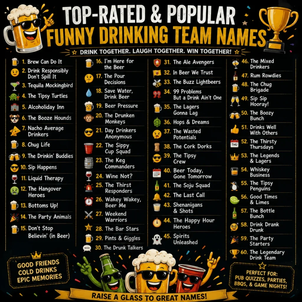 Top-Rated & Popular Funny Drinking Team Names 🏆