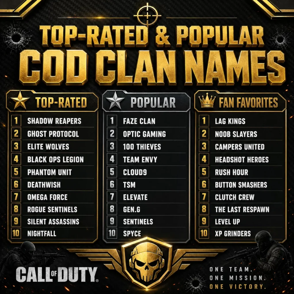 Top-Rated & Popular Good COD Clan Names ⭐