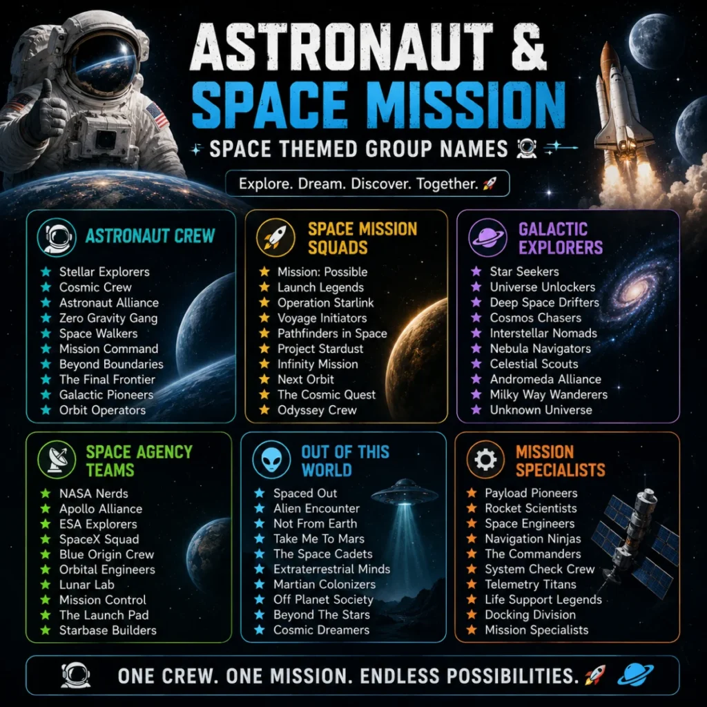 Astronaut & Space Mission Space Themed Group Names 👨‍🚀
