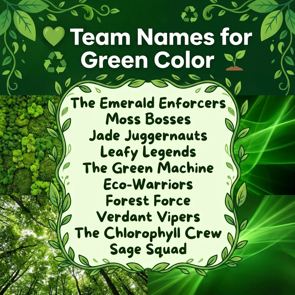 Team names for green color with fresh, creative, and nature-inspired ideas