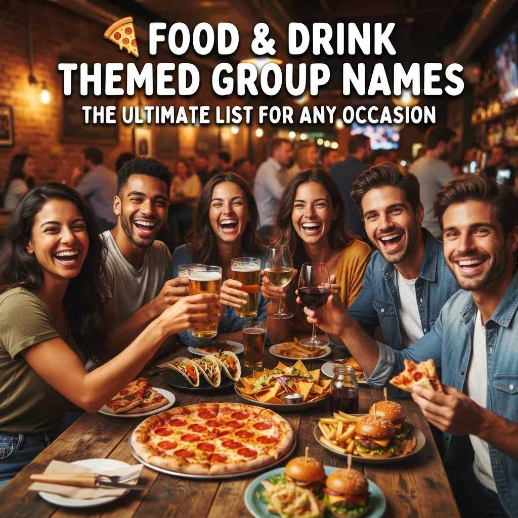 Food and drink themed group names with fun pizza-inspired ideas for friends and teams