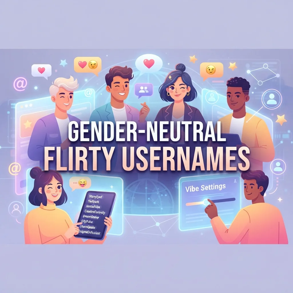 Gender-neutral flirty usernames with colorful chat bubbles and modern social media inspired design