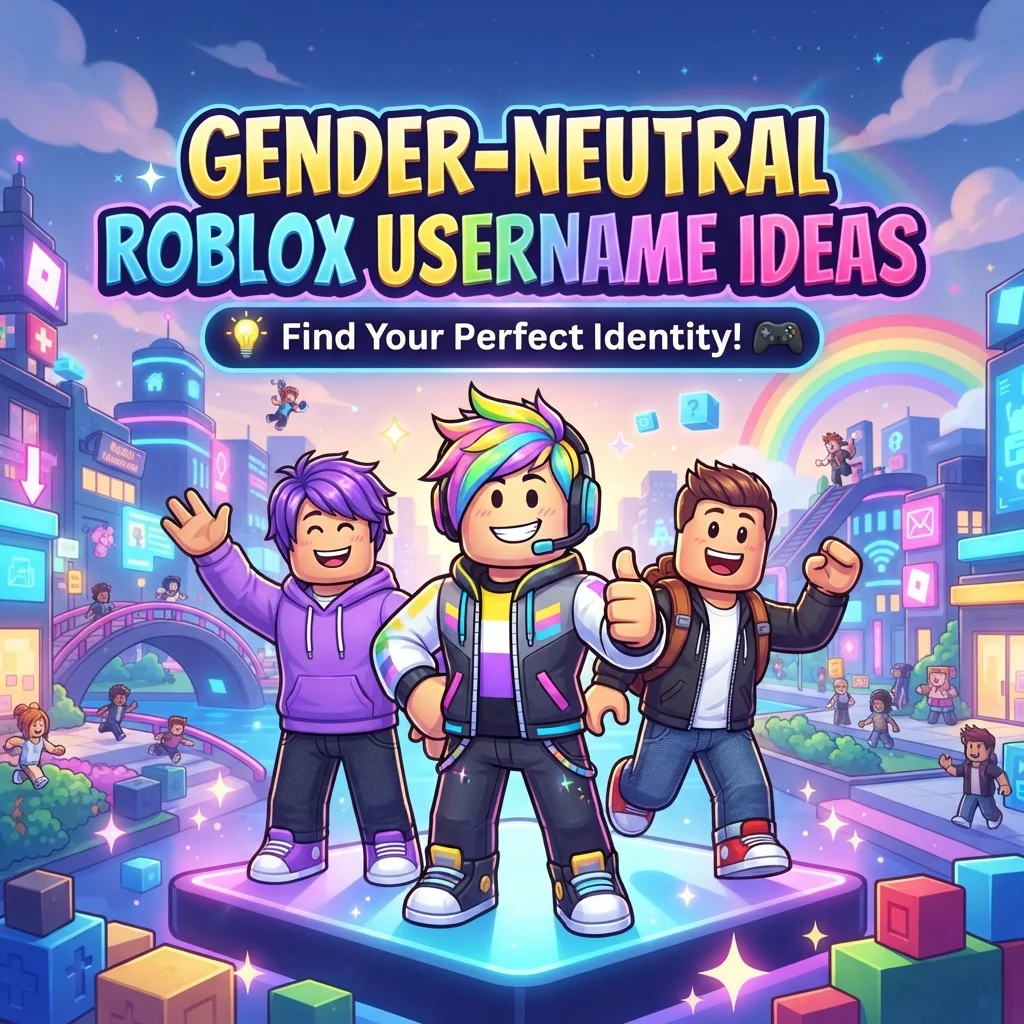 Gender-neutral Roblox username ideas with colorful gaming style and creative name inspiration