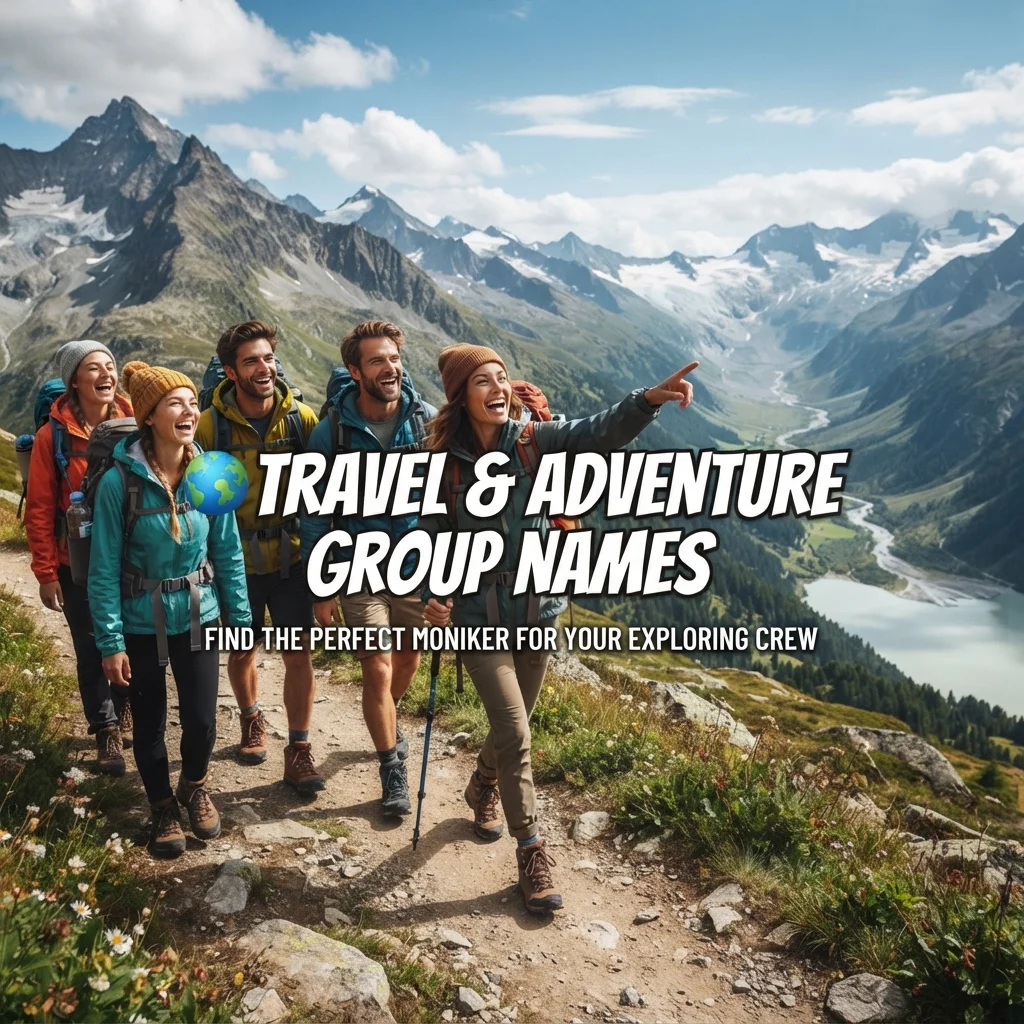 Travel and adventure group names with a globe, nature, and exploration theme for travel lovers