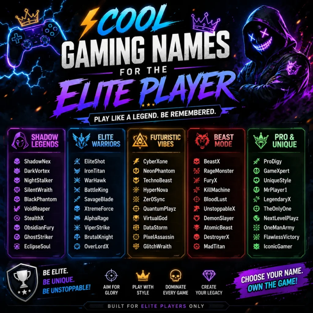 โก Cool Gaming Names for the Elite Player