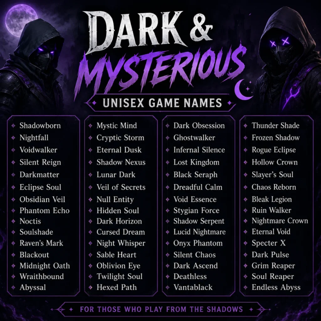 Dark & Mysterious Unisex Game Names 🌙
