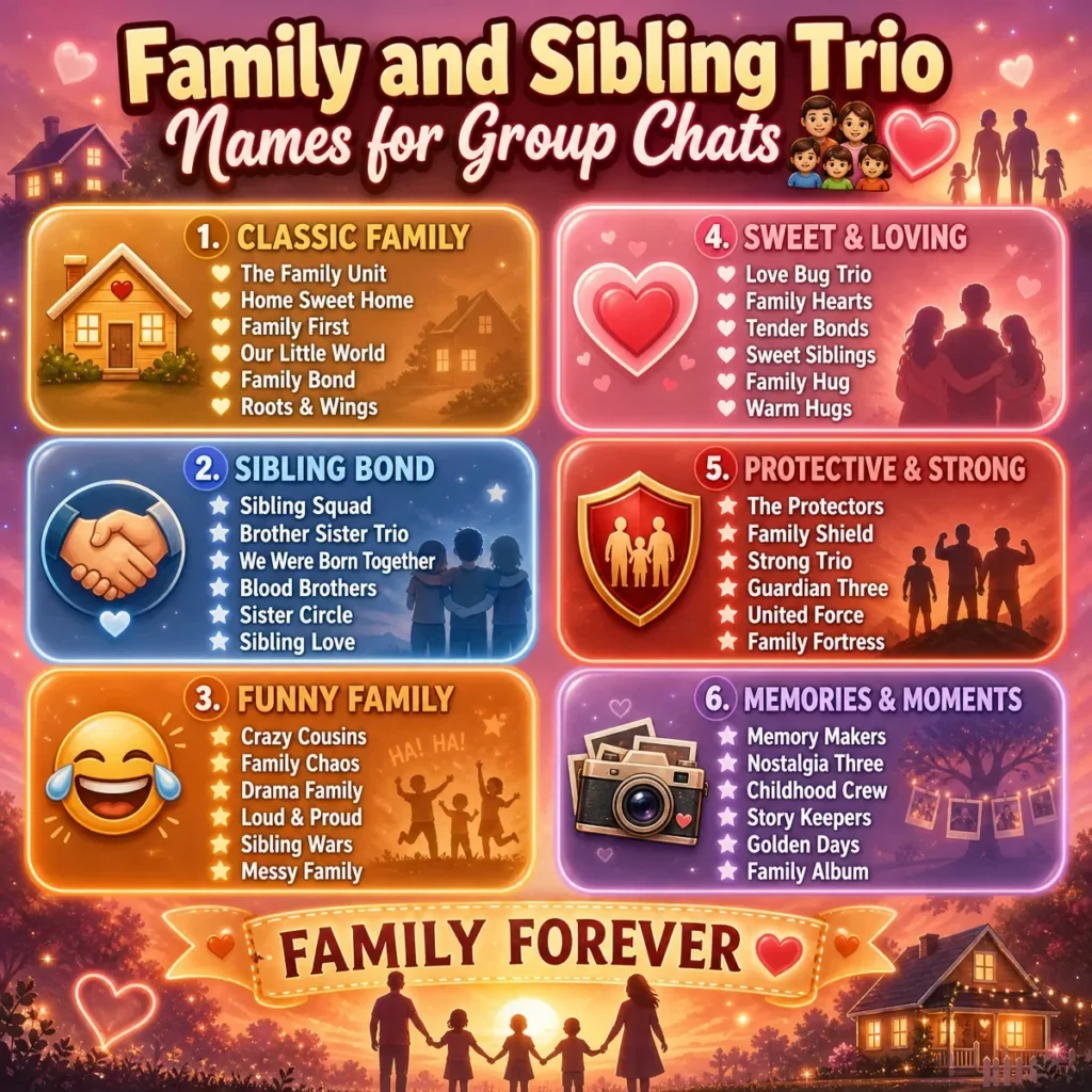 ๐จโ๐ฉโ๐ง Family and Sibling Trio Names for Group Chats