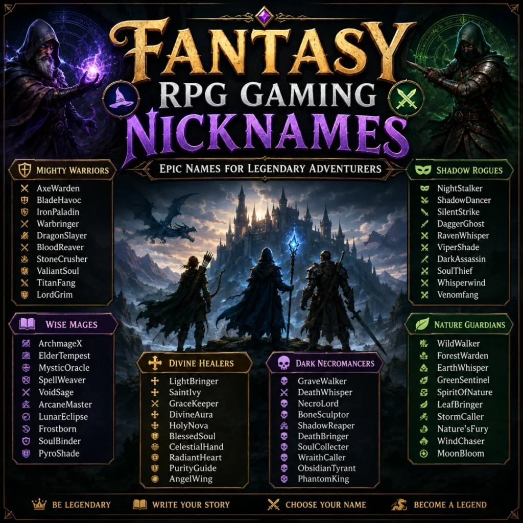 Fantasy RPG Gaming Nicknames 🧙