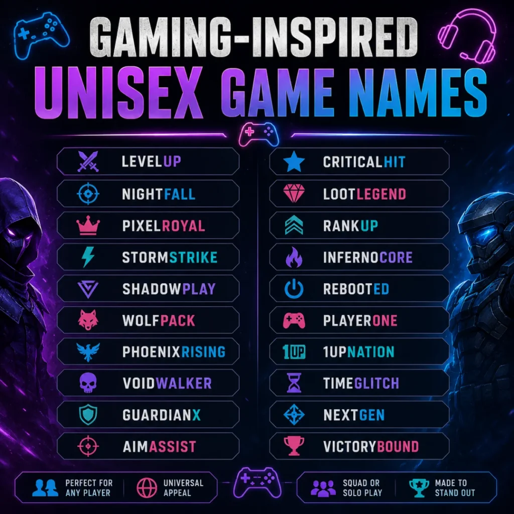 Gaming-Inspired Unisex Game Names 🎮