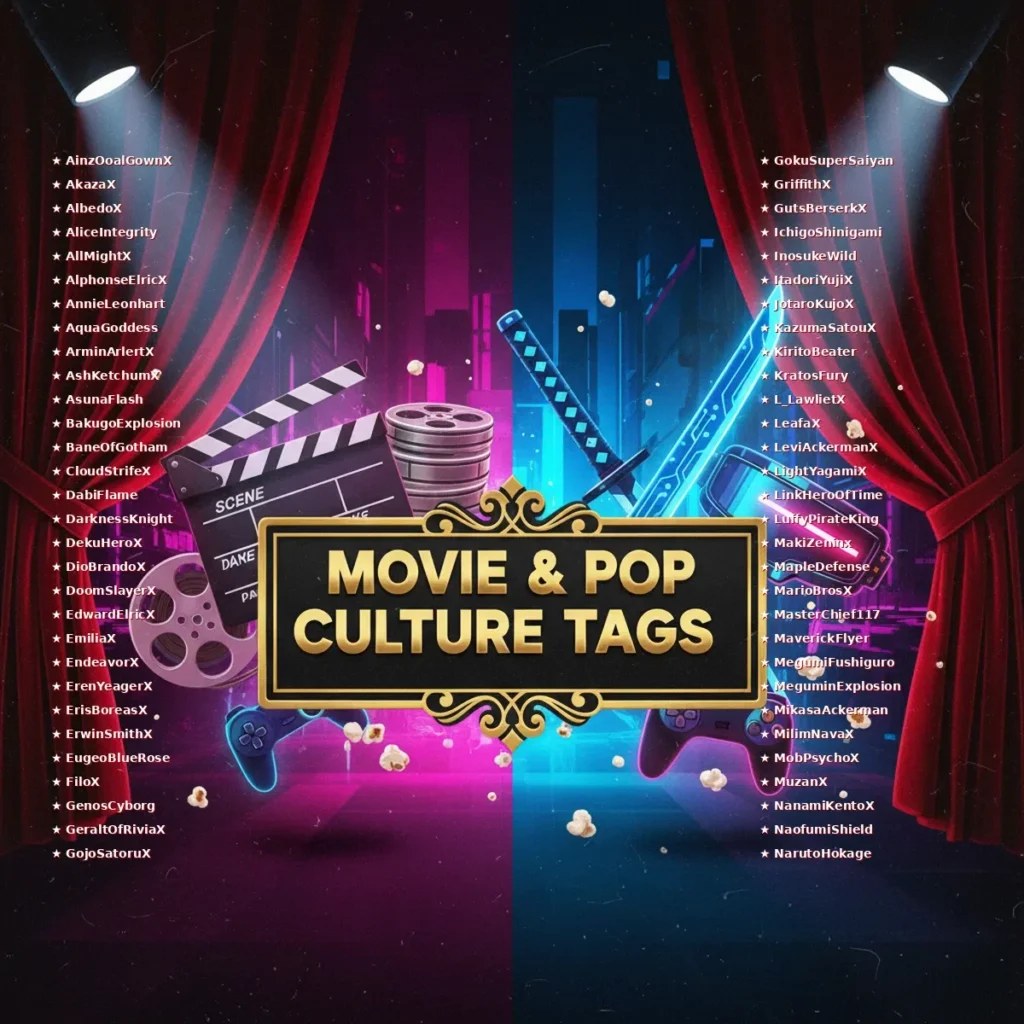 Pop Culture & Movie Cool Gamer Tags for Guys 🎬
