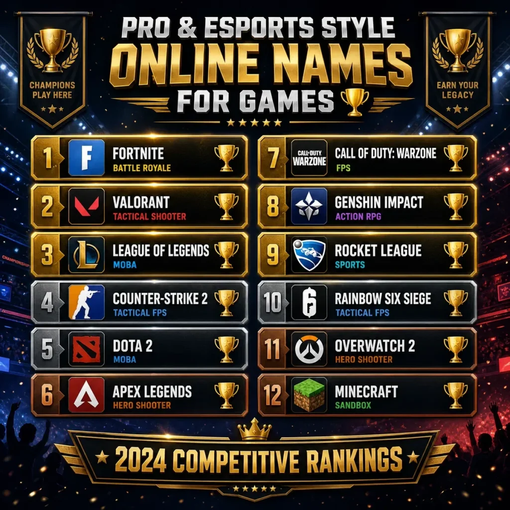 Pro & Esports Style Online Names for Games 🏆