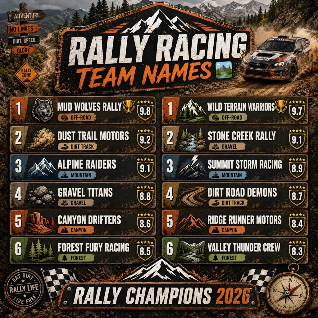 Rally Racing Team Names 🏞️