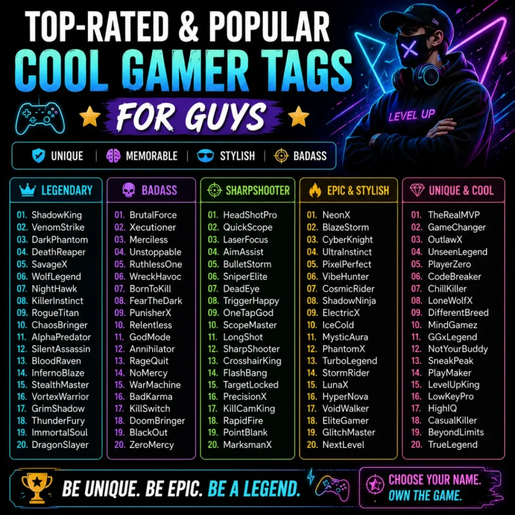 Top-Rated & Popular Cool Gamer Tags for Guys ⭐