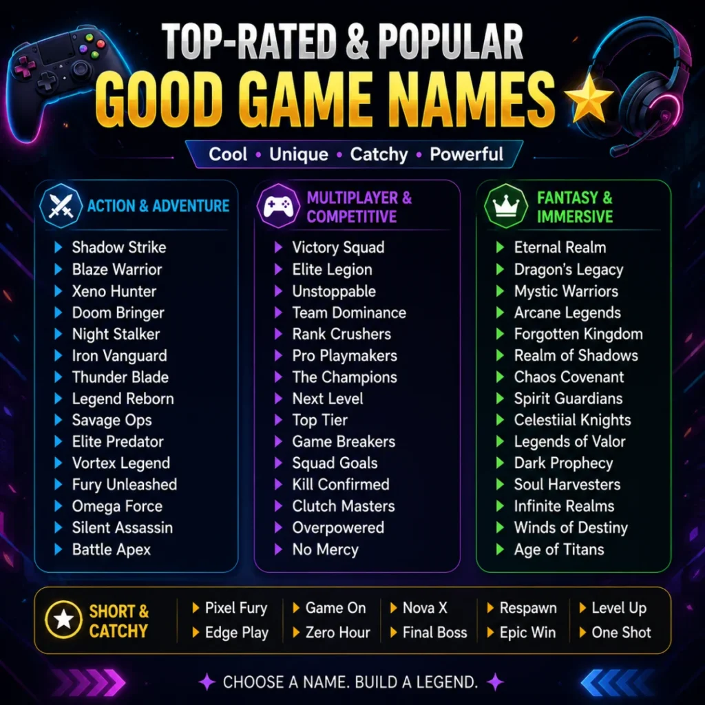 Top-Rated & Popular Good Game Names โญ