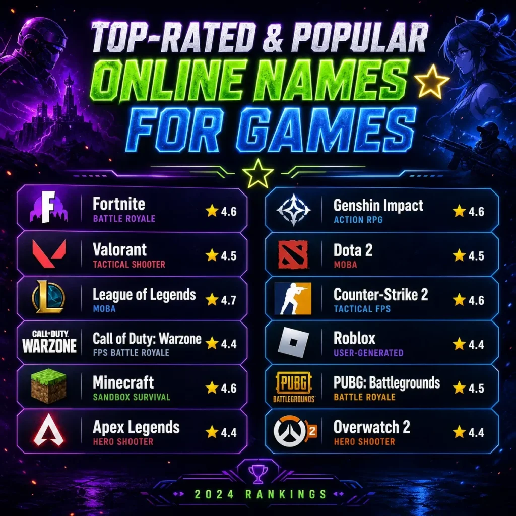Top-Rated & Popular Online Names for Games โญTop-Rated & Popular Online Names for Games โญ