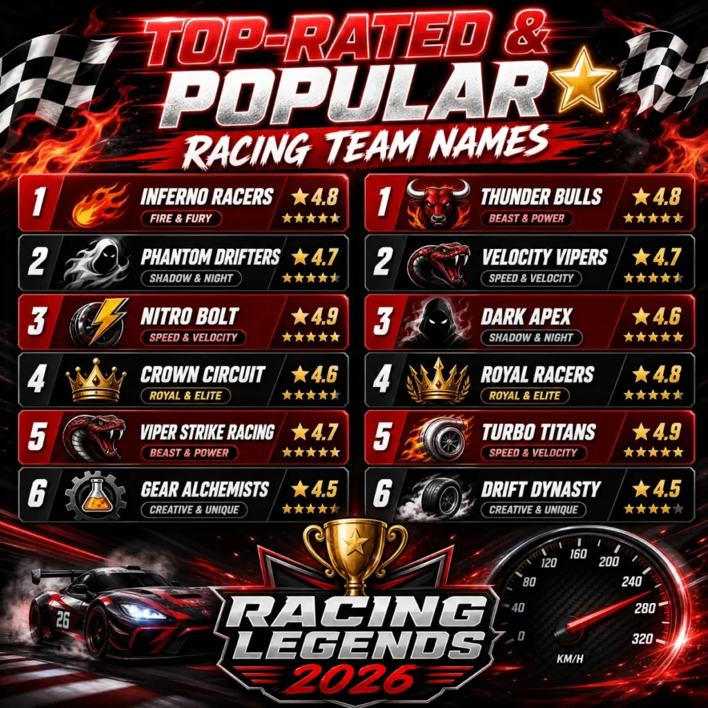 Top-Rated & Popular Racing Team Names โญ