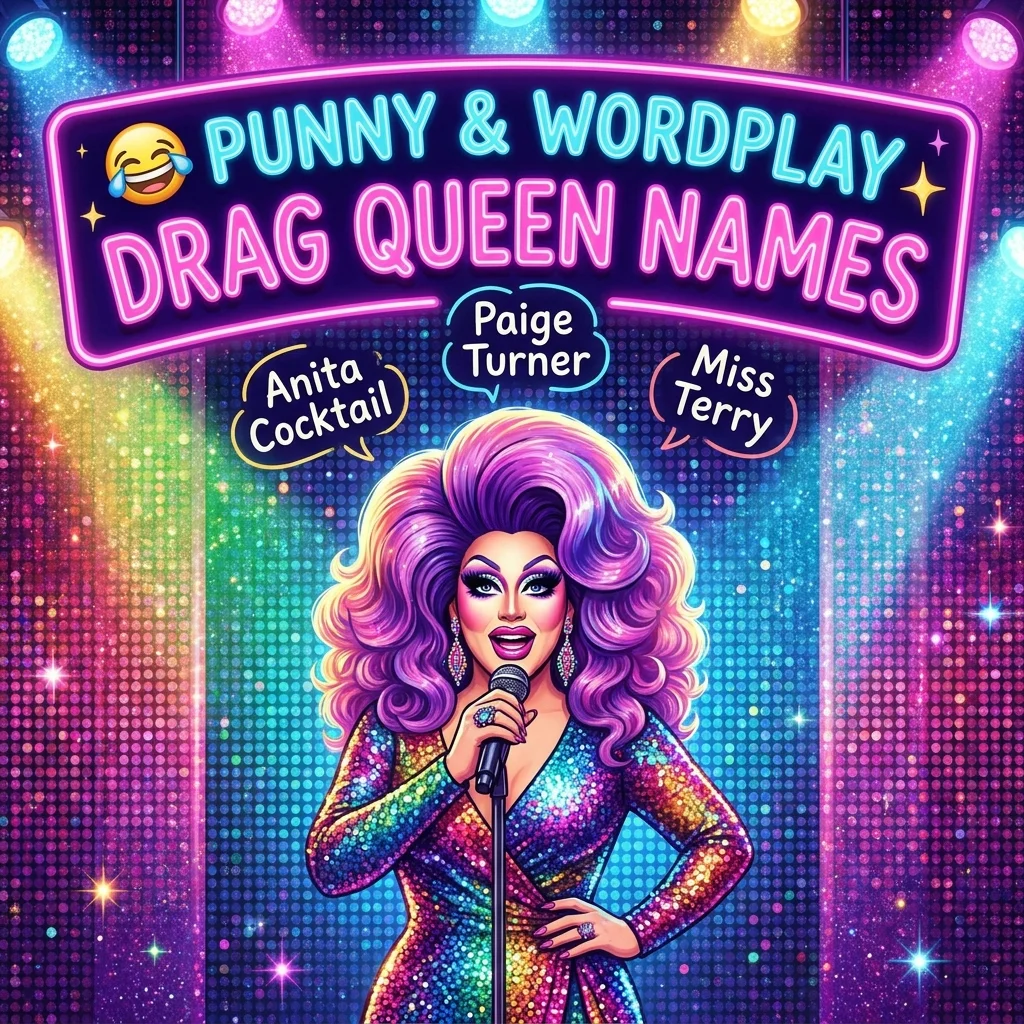 Punny and wordplay drag queen names with clever, funny, and creative ideas