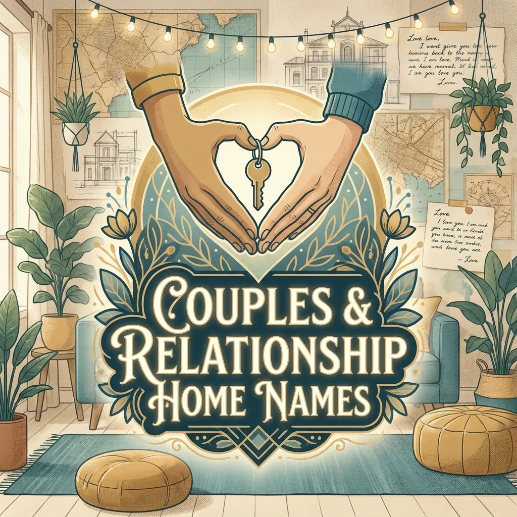 Couples and relationship home names featuring romantic, cute, cozy, and creative house name ideas